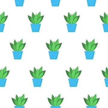 Plant seamless pattern with blue flowerpots Stock Illustration