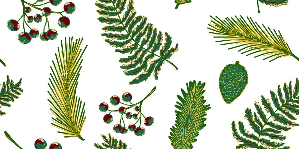 Plant seamless pattern. Botanical stylized hand-drawn nature motifs, plants.  Stock Illustration