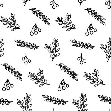 Plant seamless pattern with branches and berries. Isolated on white backgroun Stock Illustration