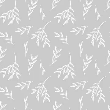 Plant seamless pattern with branches. Isolated on white background vector ill Stock Illustration