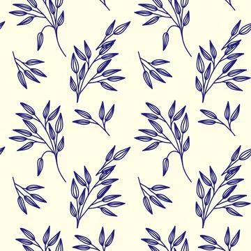 Plant seamless pattern with branches. Isolated on biege background vector ill Stock Illustration