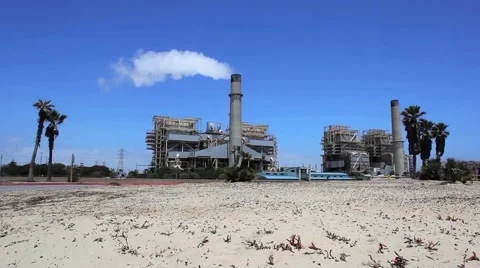 Plant Smoke stacks wide Stock Footage 5295547