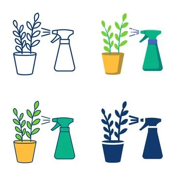 Plant spraying icon set 스톡 일러스트