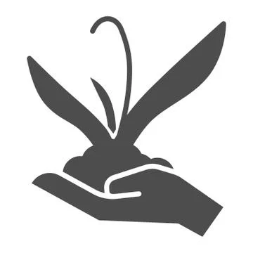 Plant sprout in hand solid icon, gardening concept, Flower plant in hand sign on イラスト素材