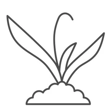 Plant sprouts in soil thin line icon, Gardening concept, Sprout grows in ground Stock Illustration