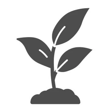 Plant sprouts with three leaves solid icon, Gardening concept, Young growth sign Stock Illustration