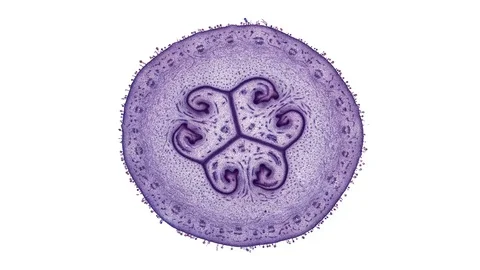 Plant stem - cross section cut microscope – microscopic cells botanic education Stock Footage 106597582