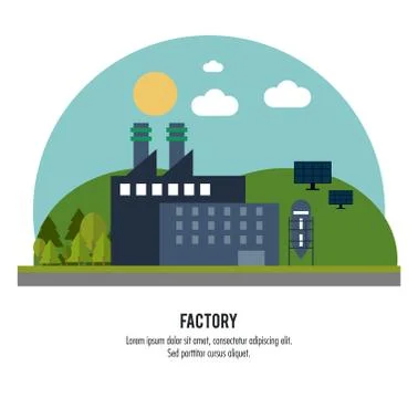 Plant sun cloud trees solar panel factory icon. Vector graphic Illustrazione stock