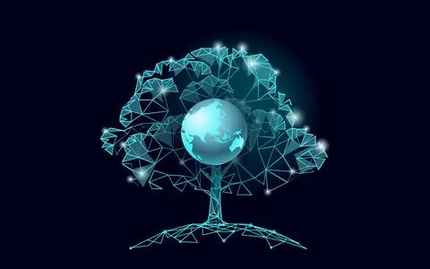 Plant tree ecological abstract concept. 3D render seedling tree forest. Save Stock Illustration