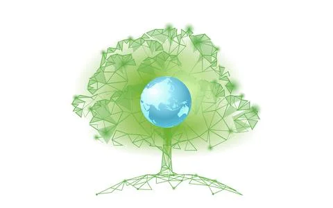 Plant tree ecological abstract concept. 3D render seedling tree forest. Save Stock Illustration