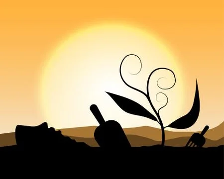 Plant a tree;silhouette planting tree background;sunset with growing plant Stock Illustration