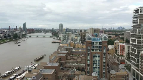 Plantation Wharf building complex at Thames river Stock Footage 160224510