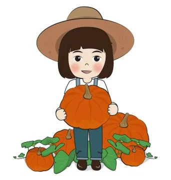 Planter harvest pumpkins Stock Illustration