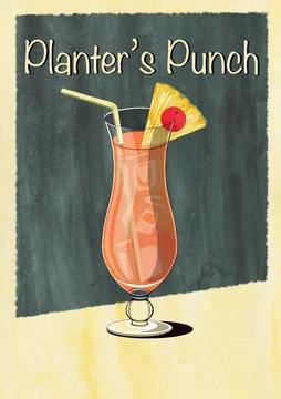 Planters Punch Cocktail Printable Wall Art Poster Stock Illustration
