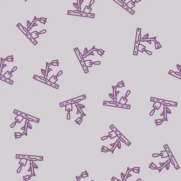 Planting flowers spring line vector seamless pattern 스톡 일러스트
