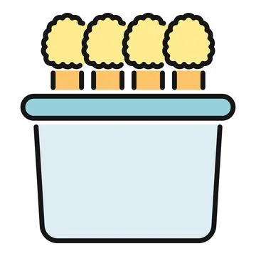 Planting four small seedlings in a pot icon Stock Illustration