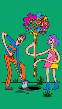 Planting a Psychedelic Tree Stock Illustration