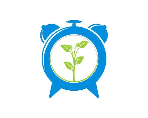 Planting tree inside the clock alarm logo Illustrazione stock