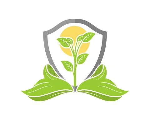 Planting tree inside the shield protect logo Stock Illustration