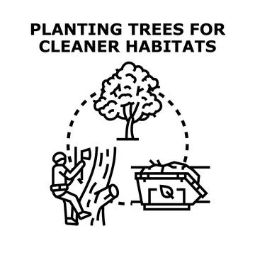 Planting trees for cleaner habitats vector illustration Stock Illustration