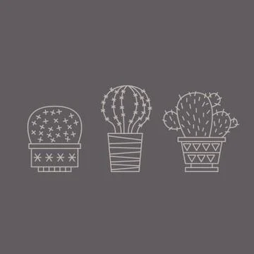 Plants and Cactuses in Pots. Linear Vector Set Illustrazione stock