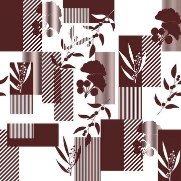 Plants and rectangle collage seamless pattern. Abstract background Stock Illustration