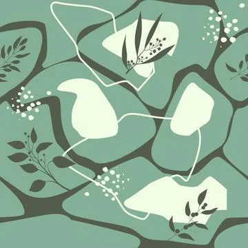 Plants and rectangle collage seamless pattern Stock Illustration