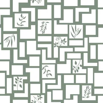 Plants and rectangle collage seamless pattern Illustrazione stock