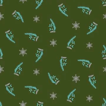 Plants and snowflakes seamless vector pattern Stock Illustration