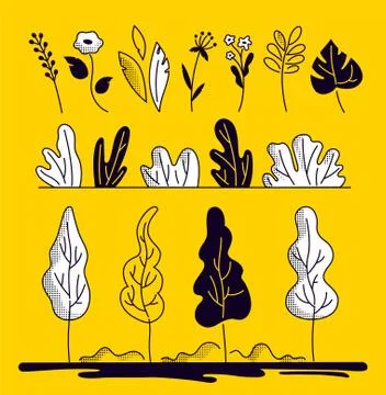 Plants and trees - modern flat design style elements Stock Illustration