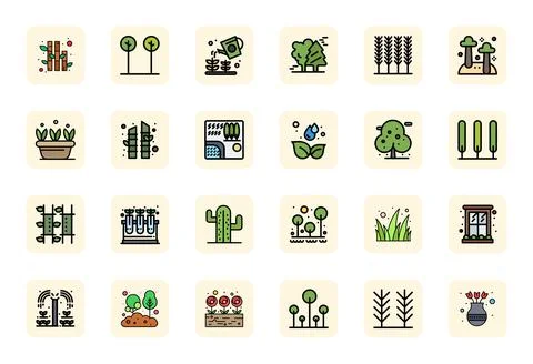 Plants Complete Vector Package with 24 High Resolution LineFilled Pixel Ali.. Stock Illustration