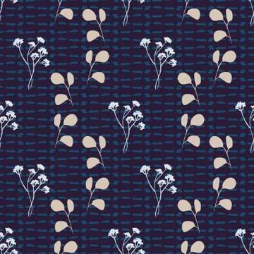 Plants on dark indigo seamless vector pattern Stock Illustration