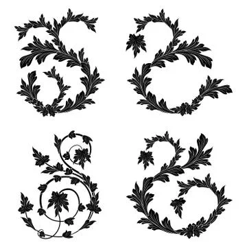 Plants elements of Victorian style Stock Illustration