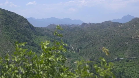 Plants in the foreground viewing The Great Wall Stock Footage 83927906