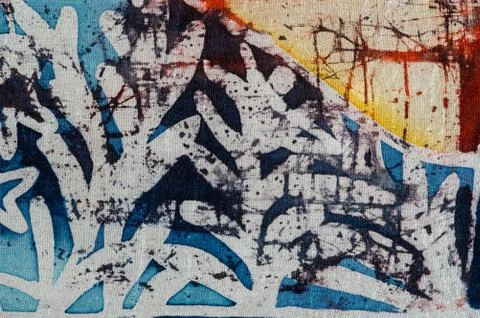 Plants, hot batik, background texture, handmade on silk, abstract surrealism  Stock Illustration