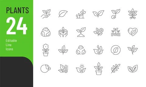 Plants Line Editable Icons set. Stock Illustration