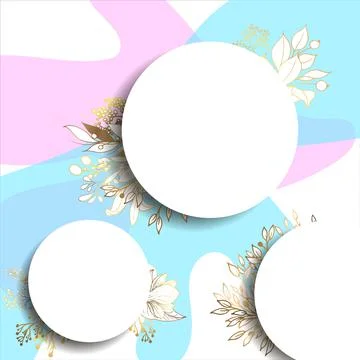 Plants line gold. 3D paper cutout. Leaves and flowers from golden threads. Ro Stock Illustration