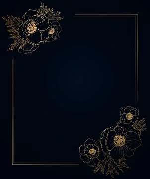 Plants line gold. The frame is thin and shiny. Place for your text. Intertwining Stock Illustration