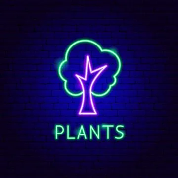 Plants Neon Label Stock Illustration