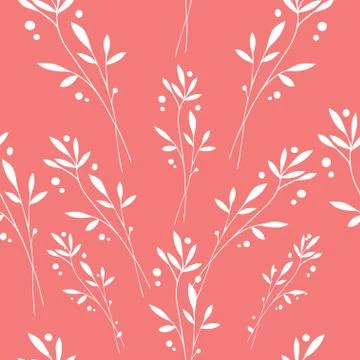 Plants patterns pattern white branches on a pink background Stock Illustration