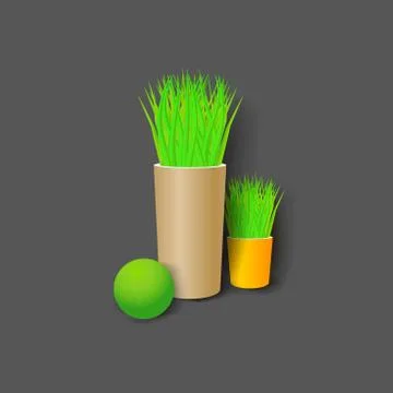 Plants in a pot vase isolated in background. Concept image for interior desig Stock Illustration
