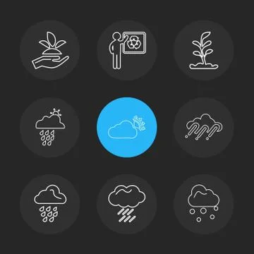 Plants , save , recycle , thunder , ecology , sun , cloud , rain , weather ,  Illustrazione stock