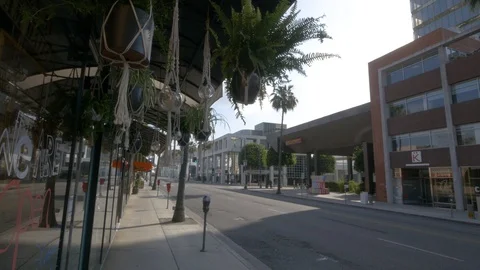 Plants - storefront - empty street - Santa Monica Blvd - Beverly Hills Video stock 127408794