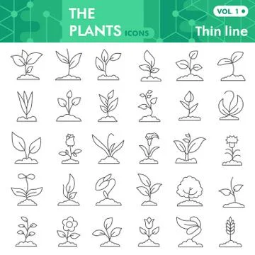 Plants thin line icon set, gardening symbols collection or sketches. Seedling Illustration