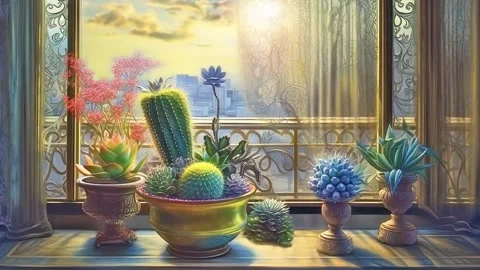 Plants On A Window Sill Stock Footage 241533294