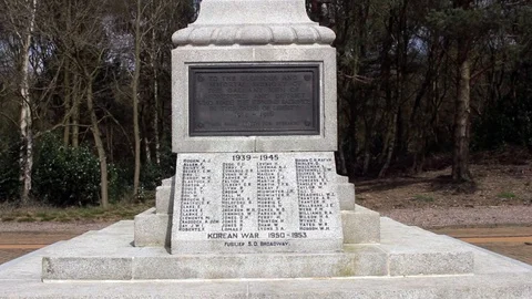 Plaque at base of pillar commemorating the fallen of two wars Stock Footage 85597199