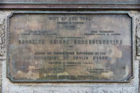 Plaque on the Brooklyn Bridge Stock Photos