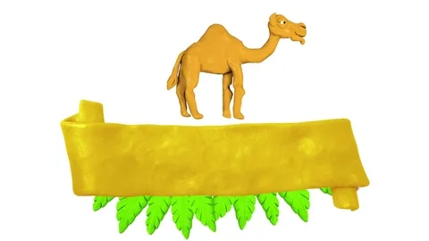 Plaque with leaves and Camel. Background for summer design. Alpha matte. Clay 動画素材 74174650