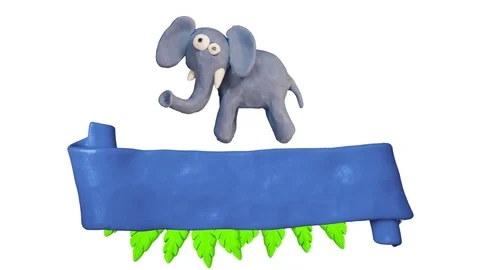Plaque with leaves and Elephant. Background for summer design. Alpha matte. Clay Vídeo Stock 74174863