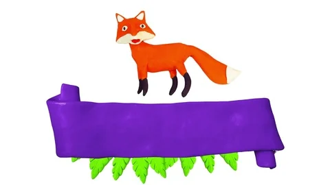Plaque with leaves and Fox. Background for summer design. Alpha matte. Clay Vídeo Stock 74174896